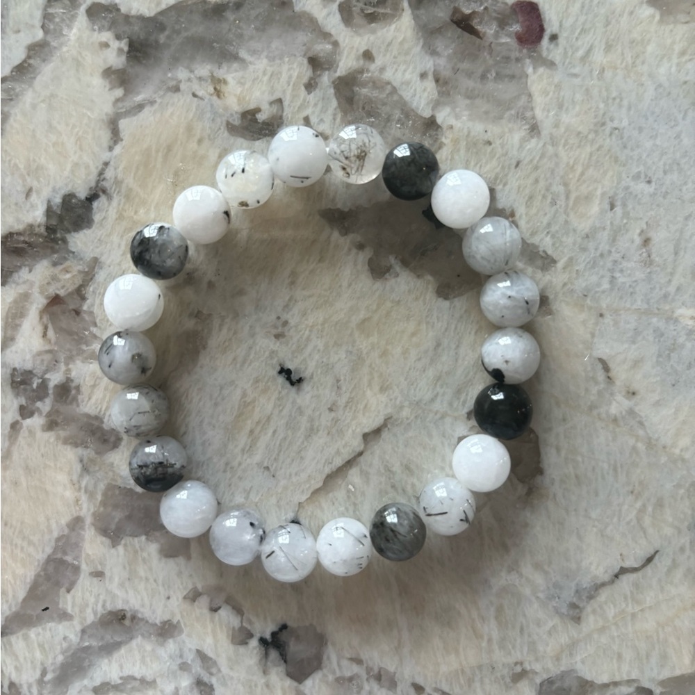Gemstone Black and White Beaded Bracelet 8mm